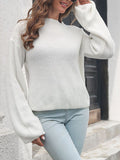 christmas outfit Amfeov Long Sleeves Loose Hollow Solid Color Split-Joint Round-Neck Sweater