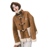 cold weather outfits Amfeov Vintage Brown Leather Women's Cropped Jacket Lamb Wool Integrated Pocket Maillard Autumn/Winter New Arrival Thickened Loose Fit