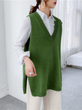 christmas outfit Amfeov Trendy Sleeveless Split-Side Solid Color V-Neck Knitted Vest