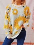 christmas outfit Amfeov Long Sleeves Loose Contrast Color Knitted Flower Split-Joint Round-Neck Pullovers Sweater Tops