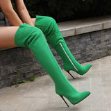 cold weather outfits Amfeov Design Thigh Boots Pointed Toe Stilettos Sexy Stretch Female Booties Size 45 46 47 48 Fashion Party Shoes