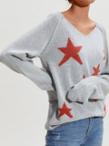 christmas outfit Amfeov Long Sleeves Loose Split-Joint V-Neck Pullovers Sweater Tops