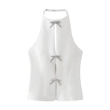 cold weather outfits Amfeov 2024 Spring Summer BOW Tie Sexy Cami Tops Women Fashion Nightclub Chic Solid Halter Sleeveless Tops Girl Y2K Slim Blouses