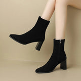 Amfeov Thick Heel Women Short Boots Fashion Slimming Ankle Booties classic Style Autumn Winter Female Pointed Toe Women Boots