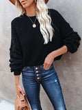 christmas outfit Amfeov Long Sleeves Loose Hollow Solid Color Round-Neck Knitwear Pullovers Sweater Tops