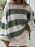 christmas outfit Amfeov Long Sleeves Loose Contrast Color Striped Round-Neck Pullovers Sweater Tops