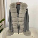 cold weather outfits Amfeov Autumn/winter New Arrival Detachable Real Fox Fur Placket Sleeve Opening Knitted Top Leather Jacket V-neck Pullover