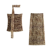 cold weather outfits Amfeov 2024 Spring Summer Streetwear LEOPARD Print Women Suits Fashion Strapless Sleeveless Tops+Chic Elegant Pencil Long Skirts