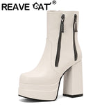 cold weather outfits Amfeov Fashion Women Ankle Boots Toe Chunky Heels 12cm Platform 5cm 49 50 Sexy Party Booties