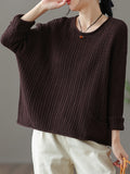 christmas outfit Amfeov Artistic Retro Loose Long Sleeves Jacquard Solid Color Round-Neck Sweater Tops