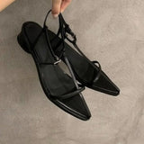 Amfeov Crossover Belt Ladies' Shoes Black Sandals Pointed Toes Zapatos De Mujer Flat Heels Female Ankle Strap Women Buckle Sandalias