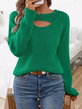 christmas outfit Amfeov Long Sleeves Loose Hollow Solid Color Split-Joint Round-Neck Pullovers Sweater Tops