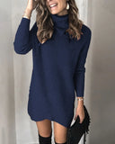 christmas outfit Amfeov Solid Color Turtleneck Two-lapel Knitted Pullover Dress, Women's New Autumn Fashion Casual Hollow-out Loose Sweater Dress Y2k