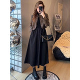 cold weather outfits Amfeov Fashionable Cropped Leather Jacket With Dress Set Women's Single Piece Suit Matching Outfit Elegant Style In Two Pieces