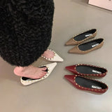 Amfeov New Footwear Fashion Designer Rivet Ladies Flats With Shoes Pointed Toe Shallow Women Flats Boat Shoes Female Slides