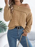 christmas outfit Amfeov Long Sleeves Loose Asymmetric Solid Color Split-Joint One-Shoulder Pullovers Sweater Tops