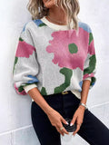 christmas outfit Amfeov Loose Puff Sleeves Asymmetric Knitted Flower Split-Joint Round-Neck Sweater Tops