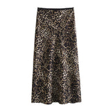 cold weather outfits Amfeov 2024 Autumn Winter Women Vintage Satin Leopard Skirts Fashion Casual Elegant Chic Skirts Straight Midi Skirts