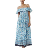 cold weather outfits Amfeov Women's One Line Neck Long Dress with Flower Print Off the Shoulder Slim and Sexy Style New