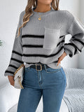 christmas outfit Amfeov Long Sleeves Loose Contrast Color Pockets Split-Joint Round-Neck Pullovers Sweater Tops