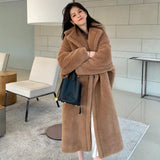 cold weather outfits Amfeov 2024 New Women's Fashionable Loose-fit Extended Teddy Bear Coat Thickened Warm Leather Jacket Autumn/winter