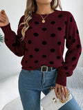 christmas outfit Amfeov Long Sleeves Loose Contrast Color Polka-Dot Round-Neck Pullovers Sweater Tops