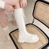 Amfeov New Chunky Platform Knitted Long Boots Women 2024 Autumn Thick Bottom Warm Sock Shoes Woman Lace Up Knee High Botas De Mujer