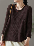 christmas outfit Amfeov Artistic Retro Loose Long Sleeves Jacquard Solid Color Round-Neck Sweater Tops