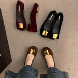 Amfeov Autumn New Thick Heel Single Shoes Women's Fashion Round Head Shallow Mouth Metal Buckle Butterfly Knot Low Top Shoes