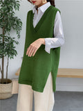 christmas outfit Amfeov Trendy Sleeveless Split-Side Solid Color V-Neck Knitted Vest