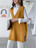 christmas outfit Amfeov Trendy Sleeveless Split-Side Solid Color V-Neck Knitted Vest