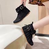 Amfeov Vintage Women Boots Suede Ankle Boots Fringe Women Shoes Winter Boots Women Side Zipper Casual Shoes Round Toe Ladies Snow Boot