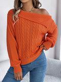 christmas outfit Amfeov Long Sleeves Loose Asymmetric Solid Color Split-Joint One-Shoulder Pullovers Sweater Tops