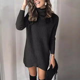 christmas outfit Amfeov Solid Color Turtleneck Two-lapel Knitted Pullover Dress, Women's New Autumn Fashion Casual Hollow-out Loose Sweater Dress Y2k