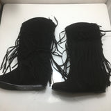 cold weather outfits Amfeov Women Mid Calf Boots Round Toe Increased Heel Fringe Flock Suede 46 47 48 Slip On Fashion Dating Bota