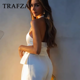 cold weather outfits Amfeov 2024 Spring Summer Casual Women Solid Suits Fashion V Neck Halter Single Breasted Vests+Chic High Waist Wide Leg Pants