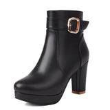 cold weather outfits Amfeov Female Ankle Boots Round Toe Block Heels Ultrahigh 15cm Platform 1.5cm 45 46 Mature Bota