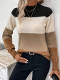 christmas outfit Amfeov Long Sleeves Contrast Color Round-Neck Pullovers Sweater Tops