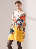 christmas outfit Amfeov Original Loose Cartoon Printed Round-Neck Long Sleeves Sweater Dress