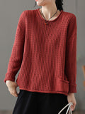 christmas outfit Amfeov Artistic Retro Loose Long Sleeves Jacquard Solid Color Round-Neck Sweater Tops