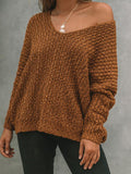 christmas outfit Amfeov Long Sleeves Loose Solid Color V-Neck Knitwear Pullovers Sweater Tops