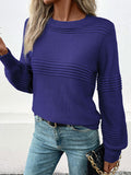 christmas outfit Amfeov Long Sleeves Loose Solid Color Split-Joint Round-Neck Pullovers Sweater Tops