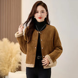 cold weather outfits Amfeov Winter Style Chamois Leather Lamb Wool Integrated Jacket Thickened Crew Neck Petite Cropped Top Stylish Warm For Cold Weather Sc