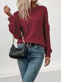 christmas outfit Amfeov Long Sleeves Loose Solid Color Split-Joint Round-Neck Pullovers Sweater Tops