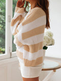 christmas outfit Amfeov Long Sleeves Loose Contrast Color Striped Round-Neck Pullovers Sweater Tops