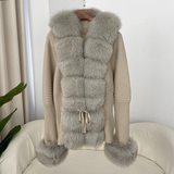 cold weather outfits Amfeov Autumn/winter New Arrival Detachable Real Fox Fur Placket Sleeve Opening Knitted Top Leather Jacket V-neck Pullover