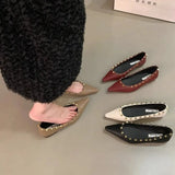 Amfeov New Footwear Fashion Designer Rivet Ladies Flats With Shoes Pointed Toe Shallow Women Flats Boat Shoes Female Slides