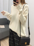 christmas outfit Amfeov Casual Loose Long Sleeves Solid Color Half Turtleneck Sweater Tops