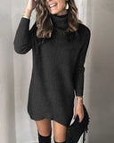 christmas outfit Amfeov Solid Color Turtleneck Two-lapel Knitted Pullover Dress, Women's New Autumn Fashion Casual Hollow-out Loose Sweater Dress Y2k