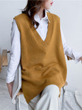 christmas outfit Amfeov Trendy Sleeveless Split-Side Solid Color V-Neck Knitted Vest